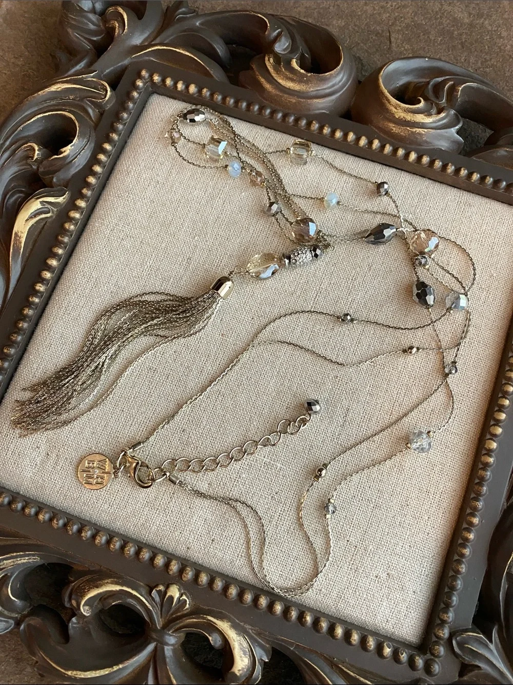 White House Black Market Beaded Tassel Necklace (Soft Gold)